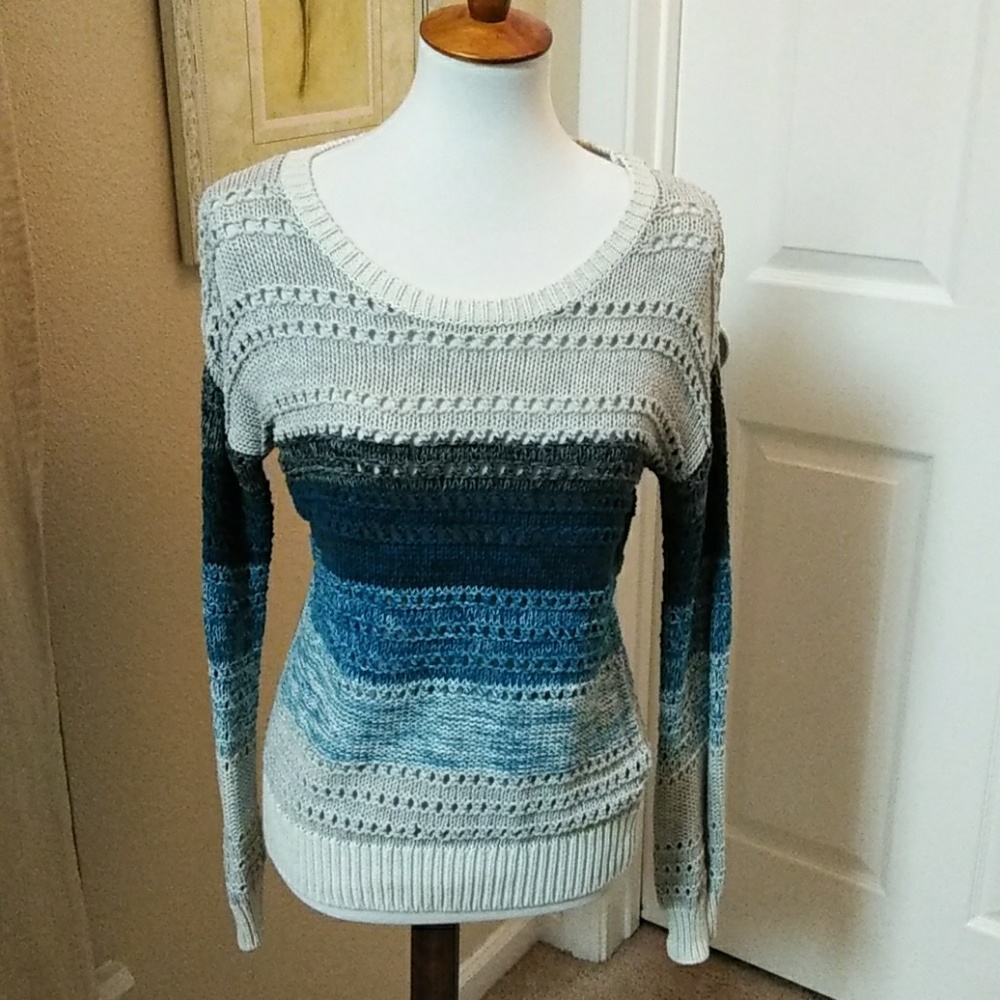 Splendid, M, gray/blue, cotton blend sweater.